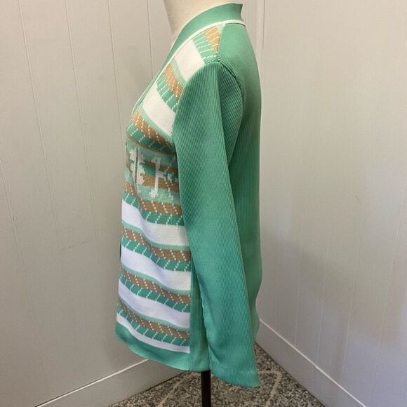 Vintage Women’s 12 Green Holiday Christmas Cardigan Sweater Granny USA - Picture 10 of 13